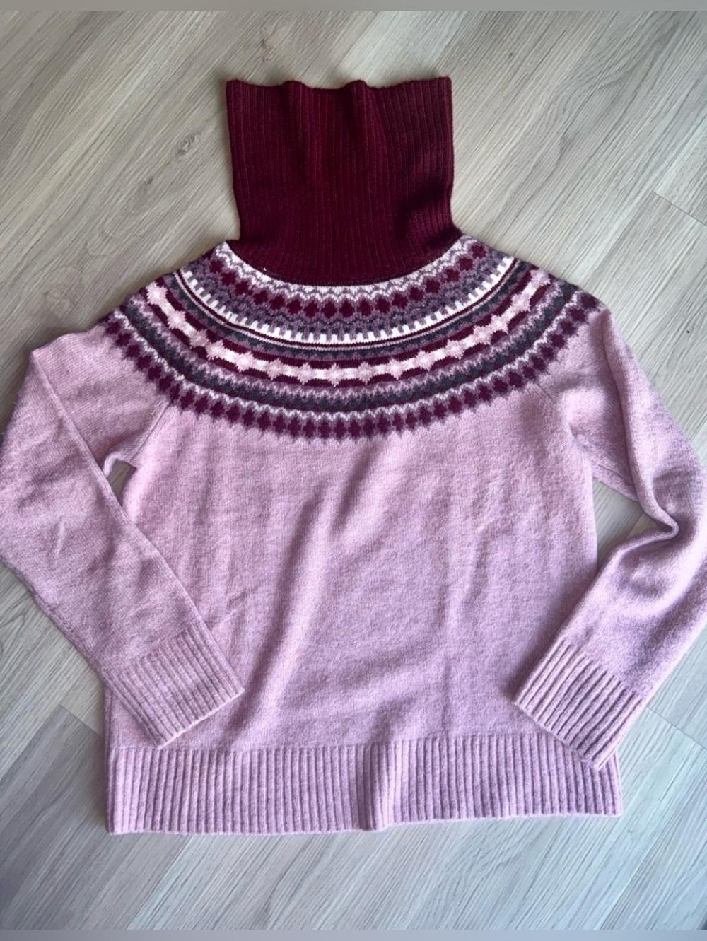 Cynthia Rowley Fair Isle Turtleneck Sweater M Pink Merino Wool Blend Timeless